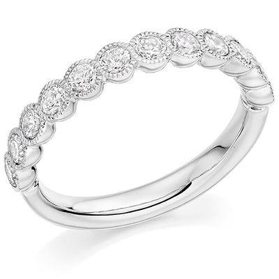 Milgrain Rubover Half Eternity Ring, 0.75ct total