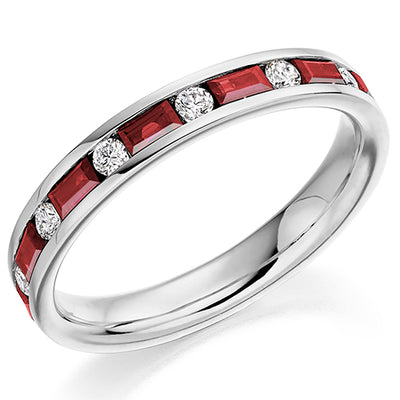 Ruby & Diamond Half Eternity Ring, 0.16ct