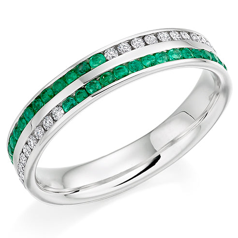 Emerald & Diamond Half Eternity Ring, 0.17ct