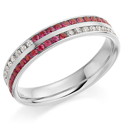 Ruby & Diamond Half Eternity Ring B, 0.16ct