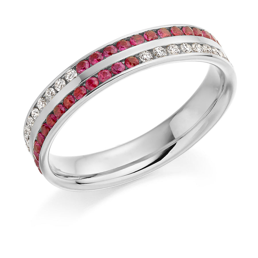 Ruby & Diamond Half Eternity Ring B, 0.16ct
