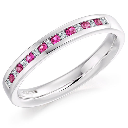 Pink Sapphire & Diamond Half Eternity Ring, 0.05ct