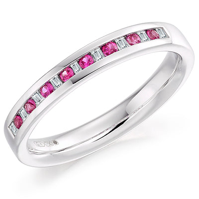 Pink Sapphire & Diamond Half Eternity Ring, 0.05ct