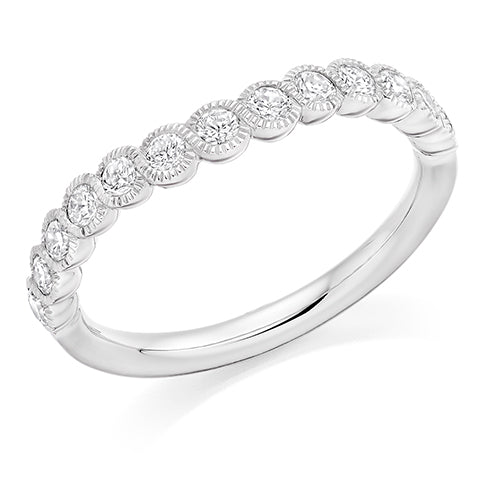 Curved Milgrain Rubover Diamond Half Eternity Ring, 0.25ct