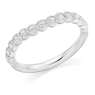 Curved Milgrain Rubover Diamond Half Eternity Ring, 0.25ct