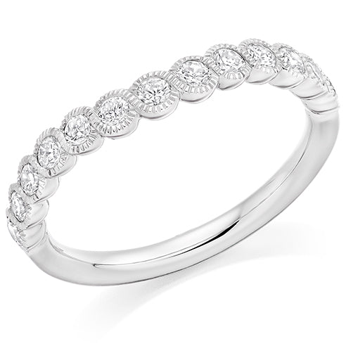 Curved Milgrain Rubover Diamond Half Eternity Ring, 0.5ct