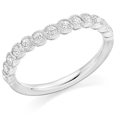 Curved Milgrain Rubover Diamond Half Eternity Ring, 0.5ct