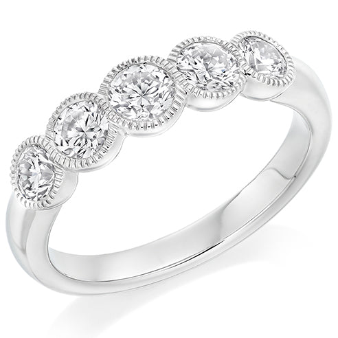 Milgrain Rubover Diamond Half Eternity Ring, 1.0ct