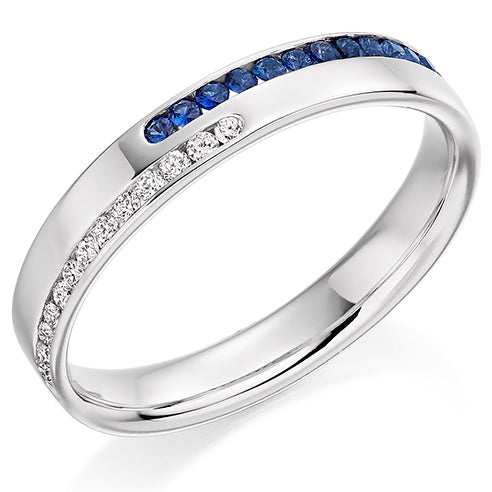 Sapphire & Diamond Half Eternity Ring with Channel-Set, 0.15ct