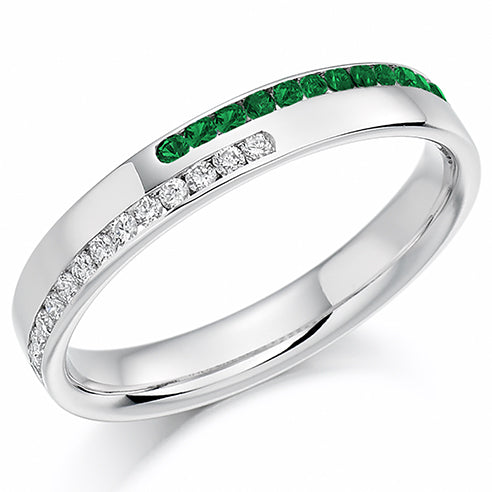 Emerald & Diamond Half Eternity Ring, 0.15ct