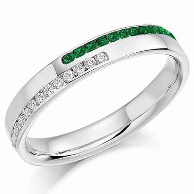 Emerald & Diamond Half Eternity Ring, 0.15ct