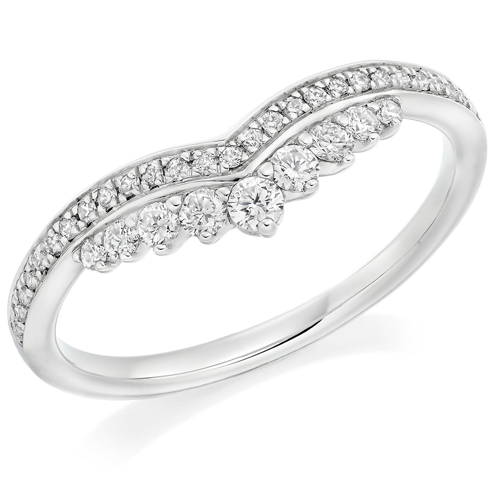 Ruby & Diamond Half Eternity Ring with Grain-Set, 0.1ct in White Gold
