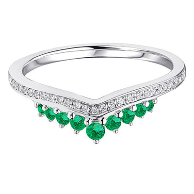 Emerald & Diamond Half Eternity Ring with Grain-Set, 0.1ct