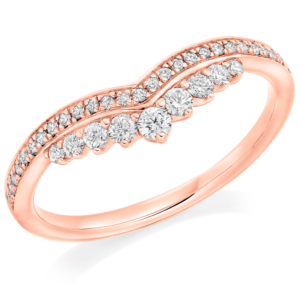 Ruby & Diamond Half Eternity Ring with Grain-Set, 0.1ct in Rose Gold