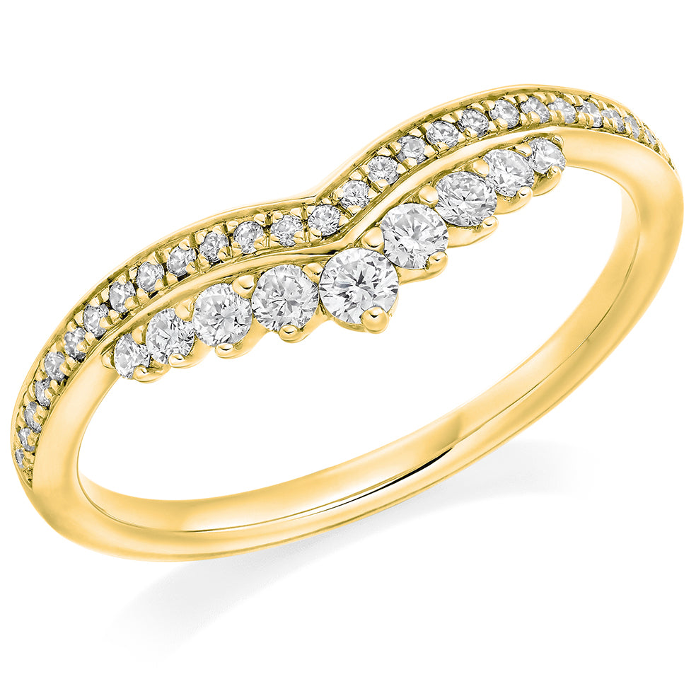 Ruby & Diamond Half Eternity Ring with Grain-Set, 0.1ct in Yellow Gold