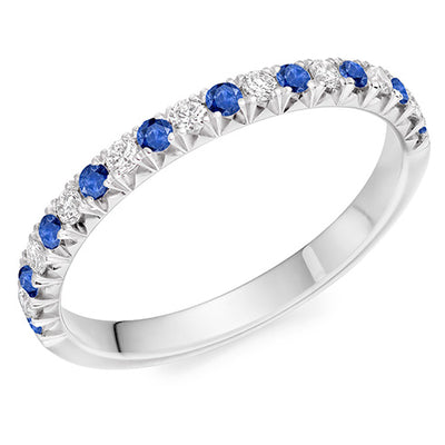 Sapphire & Diamond Half Eternity Ring with French-Cut, 0.2ct