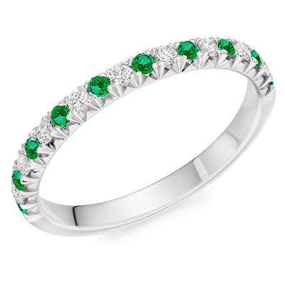 Emerald & Diamond Half Eternity Ring, 0.2ct