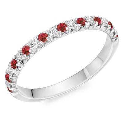Ruby & Diamond Half Eternity Ring with French-Cut, 0.2ct