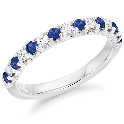 Sapphire & Diamond Half Eternity Ring with French-Cut, 0.25ct