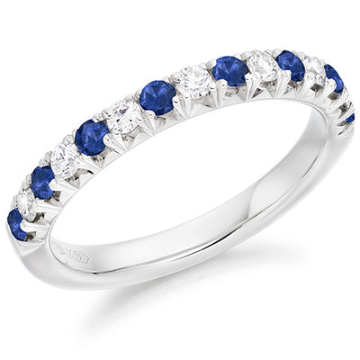 Sapphire & Diamond Half Eternity Ring with French-Cut, 0.25ct