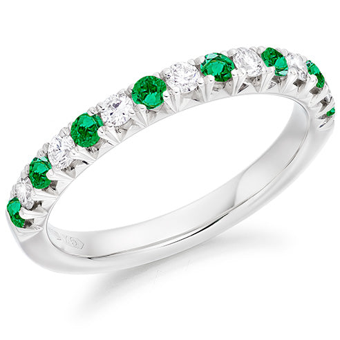 Emerald & Diamond Half Eternity Ring with French-Cut, 0.25ct