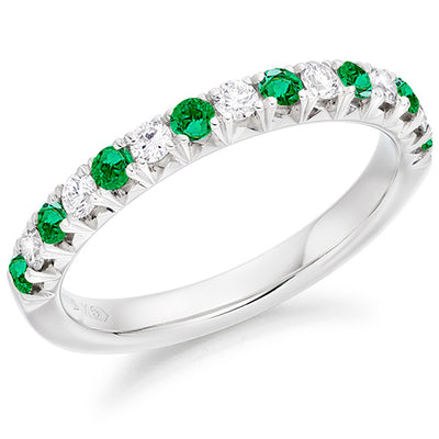 Emerald & Diamond Half Eternity Ring with French-Cut, 0.25ct