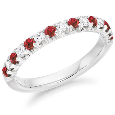 Ruby & Diamond Half Eternity Ring with French-Cut, 0.25ct