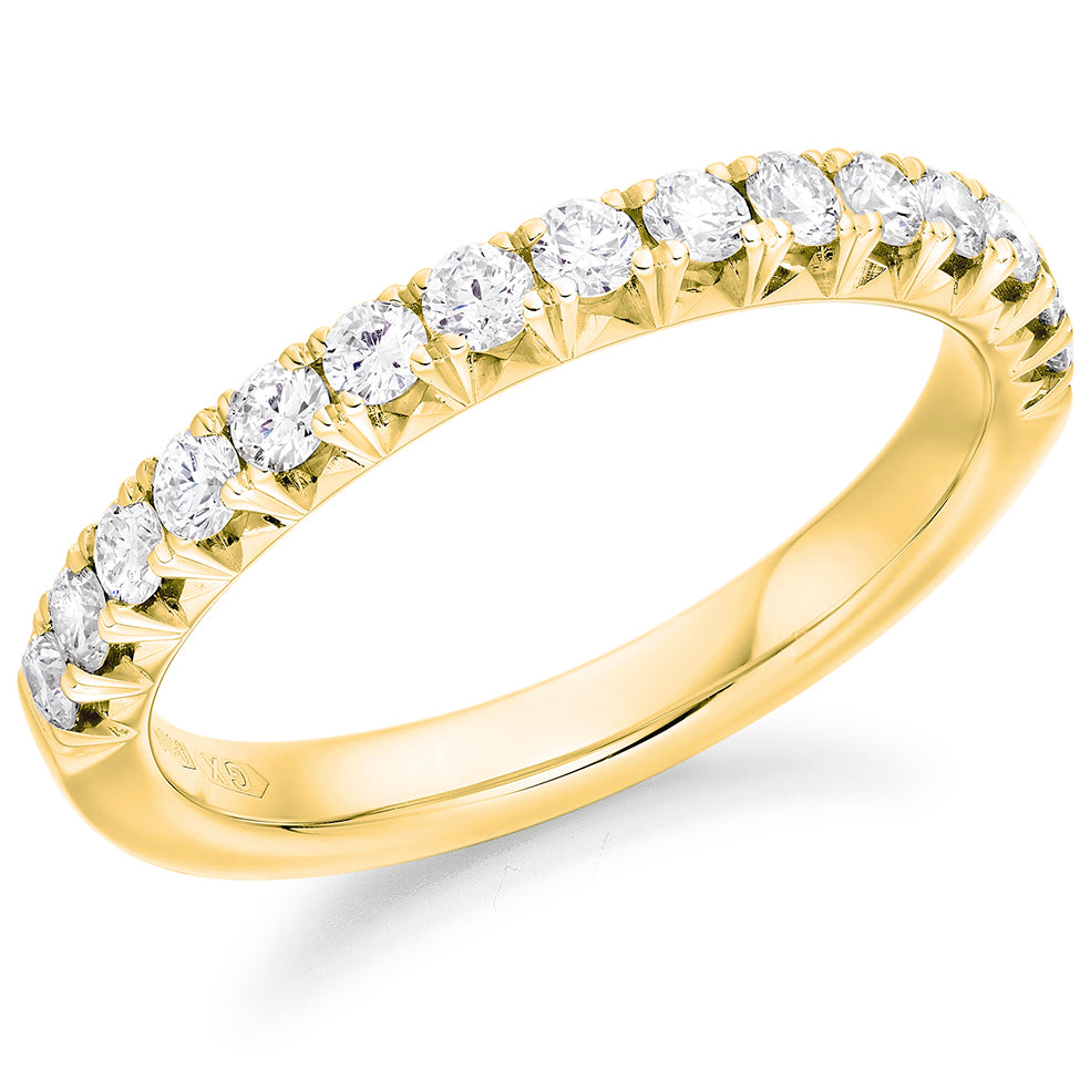 Sapphire & Diamond Half Eternity Ring with French-Cut, 0.25ct in Yellow Gold