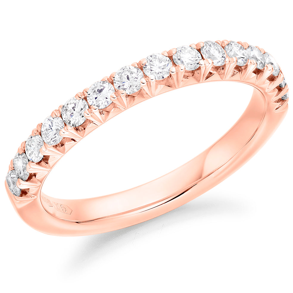 Emerald & Diamond Half Eternity Ring with French-Cut, 0.25ct in Rose Gold