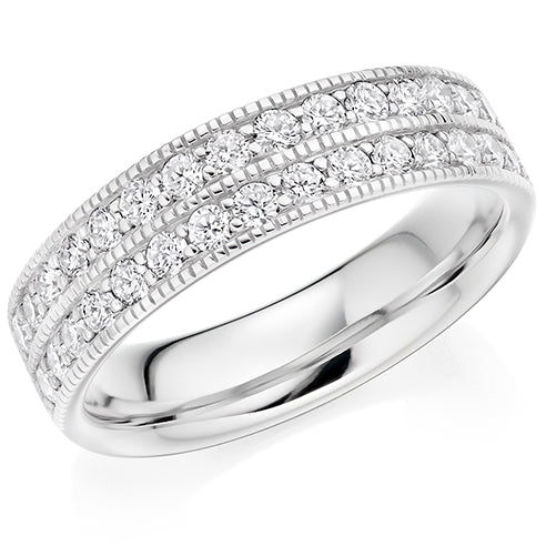 Milgrain Grain-Set Diamond Half Eternity Ring, 0.66ct