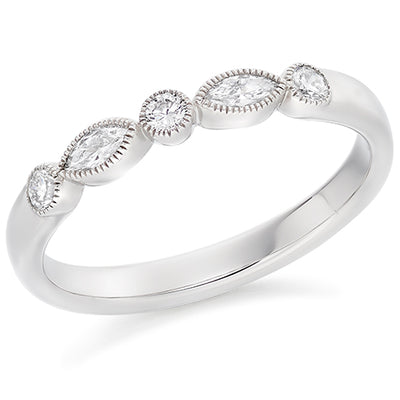 Milgrain Rubover Diamond Half Eternity Ring, 0.28ct
