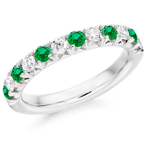 Emerald & Diamond Half Eternity Ring, 0.35ct