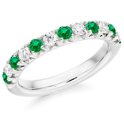 Emerald & Diamond Half Eternity Ring, 0.35ct