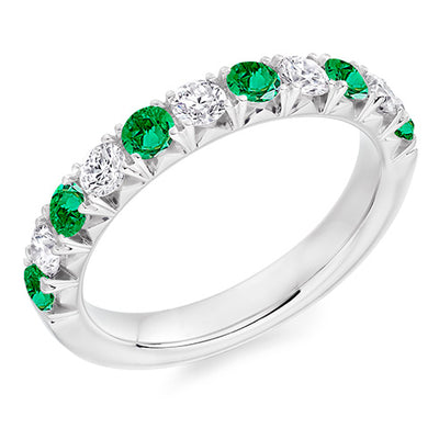 Emerald & Diamond Half Eternity Ring, 0.45ct