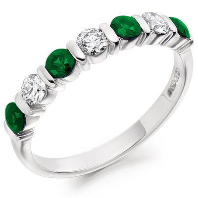 Emerald & Diamond Half Eternity Ring, 0.33ct