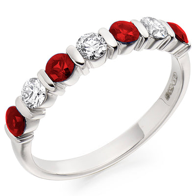Ruby & Diamond Half Eternity Ring with Bar-Set, 0.33ct