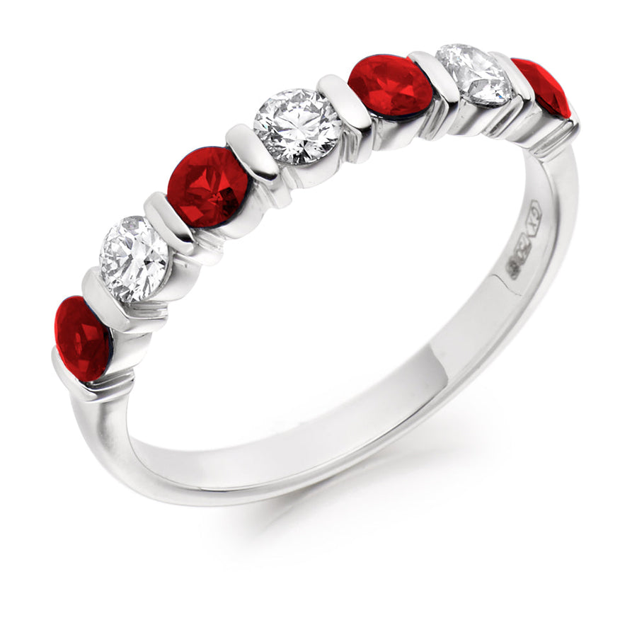 Ruby & Diamond Half Eternity Ring with Bar-Set, 0.33ct