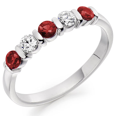 Ruby & Diamond Half Eternity Ring with Bar-Set, 0.25ct