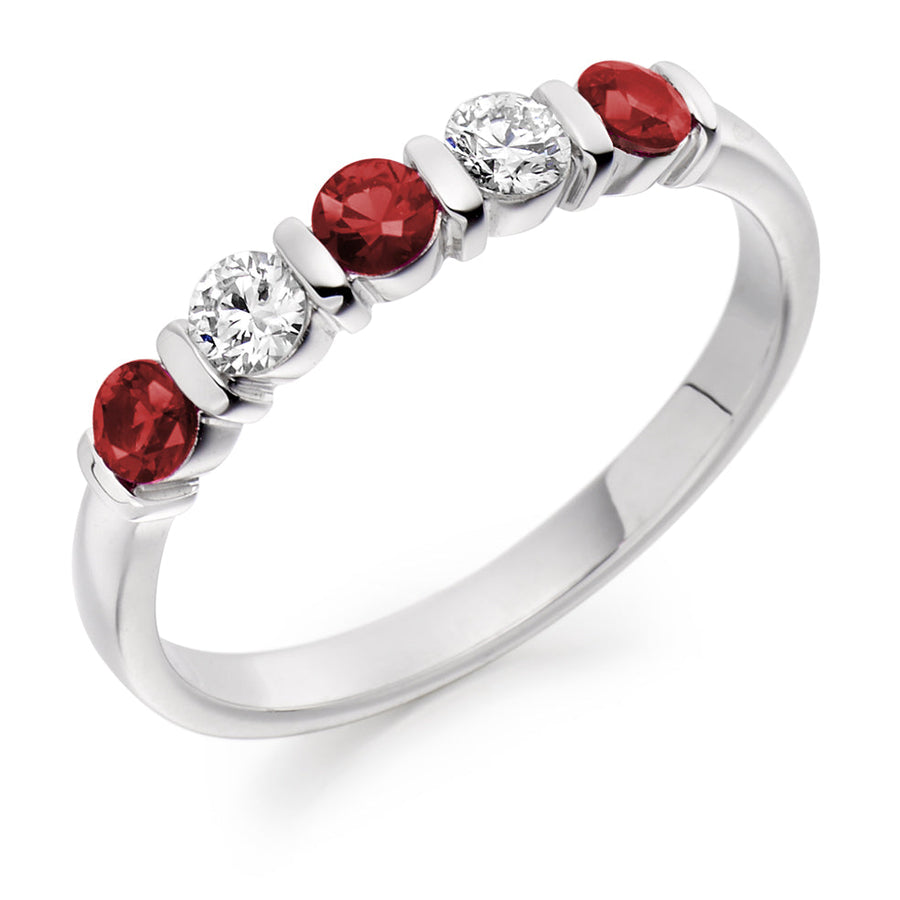 Ruby & Diamond Half Eternity Ring with Bar-Set, 0.25ct