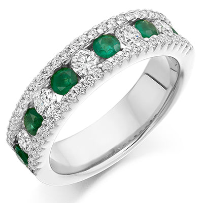 Emerald & Diamond Half Eternity Ring, 0.85ct
