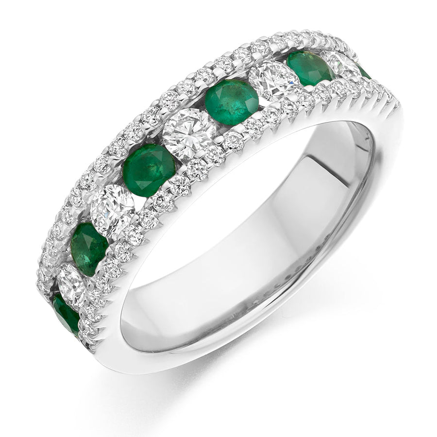 Emerald & Diamond Half Eternity Ring, 0.85ct