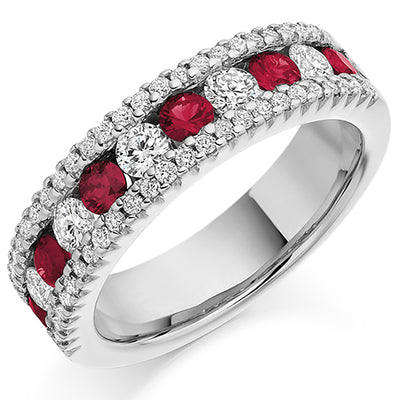 Ruby & Diamond Half Eternity Ring, 0.85ct
