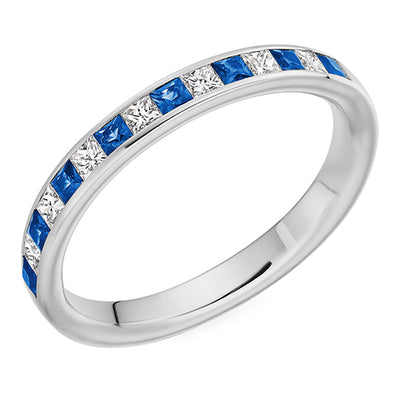 Sapphire & Diamond Half Eternity Ring with Channel-Set, 0.3ct