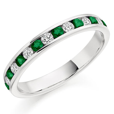 Emerald & Diamond Half Eternity Ring, 0.27ct