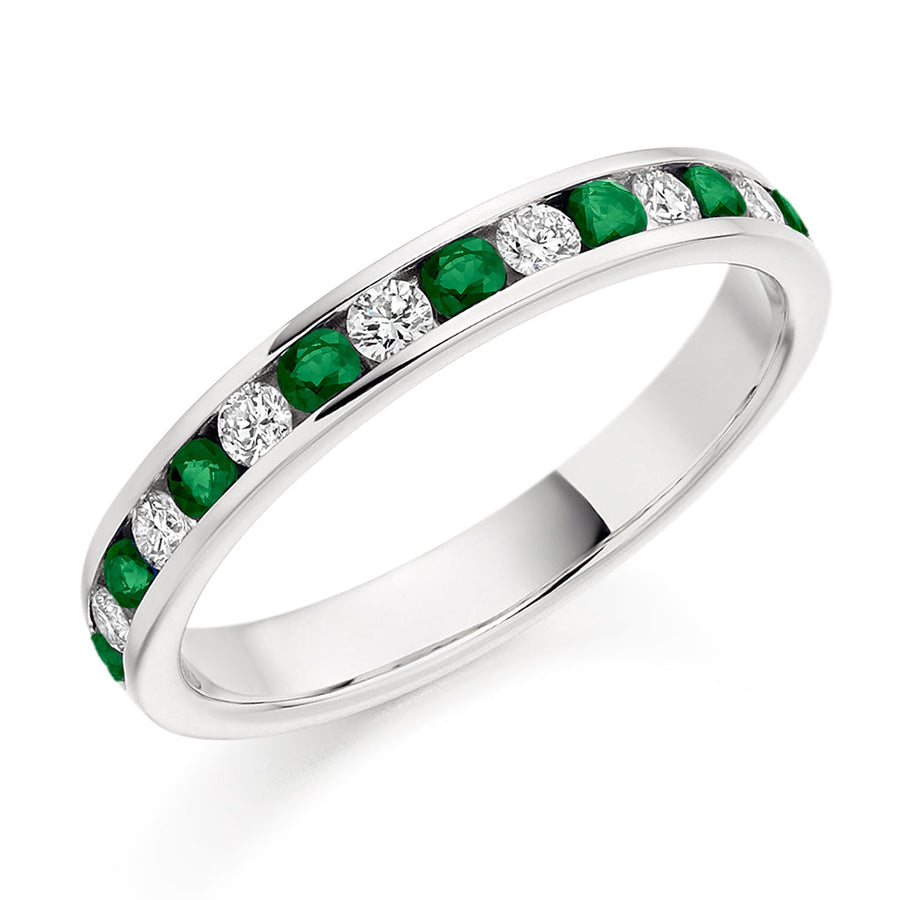 Emerald & Diamond Half Eternity Ring, 0.27ct