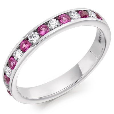 Pink Sapphire & Diamond Half Eternity Ring, 0.27ct
