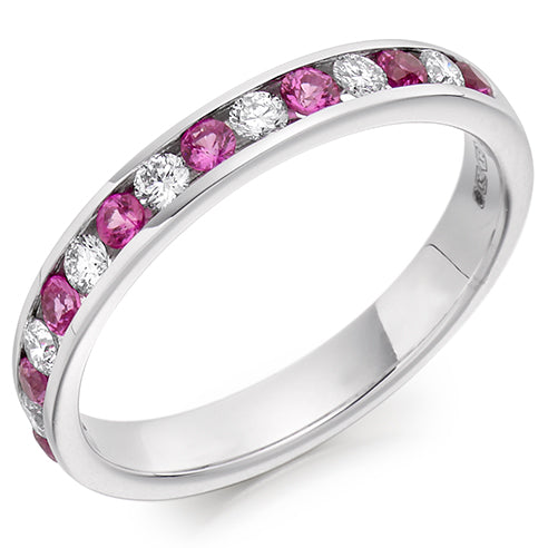 Pink Sapphire & Diamond Half Eternity Ring, 0.27ct