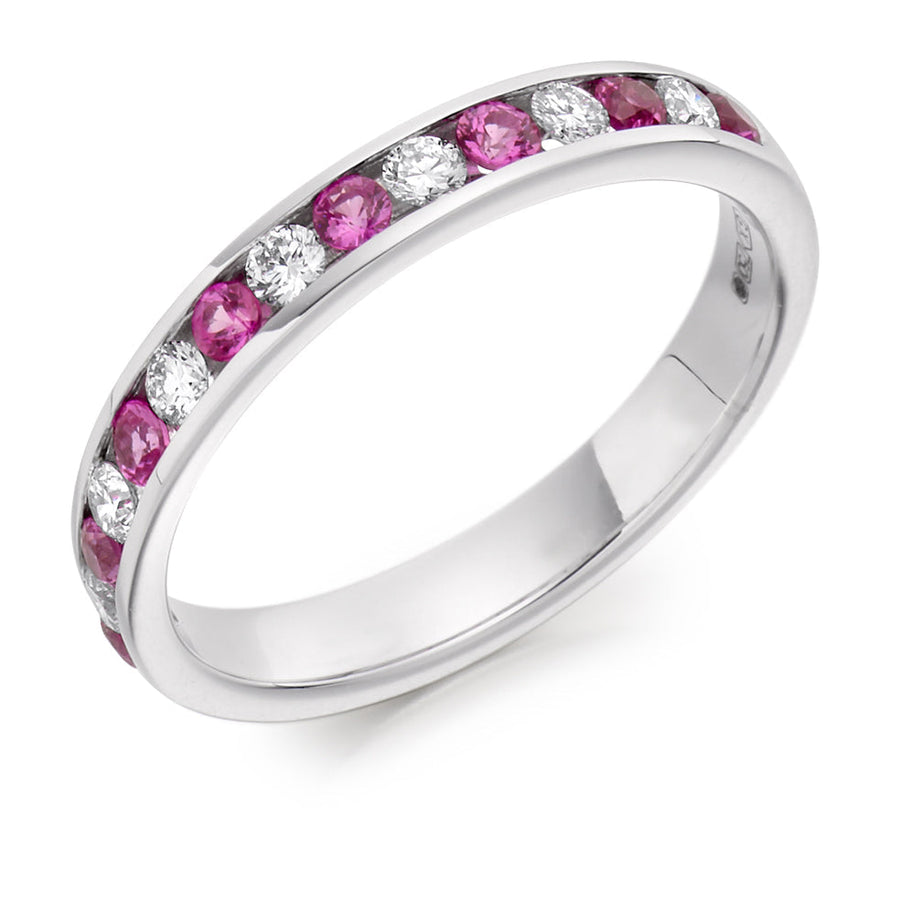 Pink Sapphire & Diamond Half Eternity Ring, 0.27ct