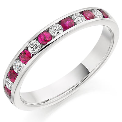 Ruby & Diamond Half Eternity Ring, 0.27ct