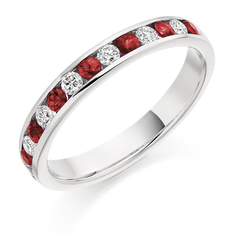 Ruby & Diamond Half Eternity Ring, 0.27ct